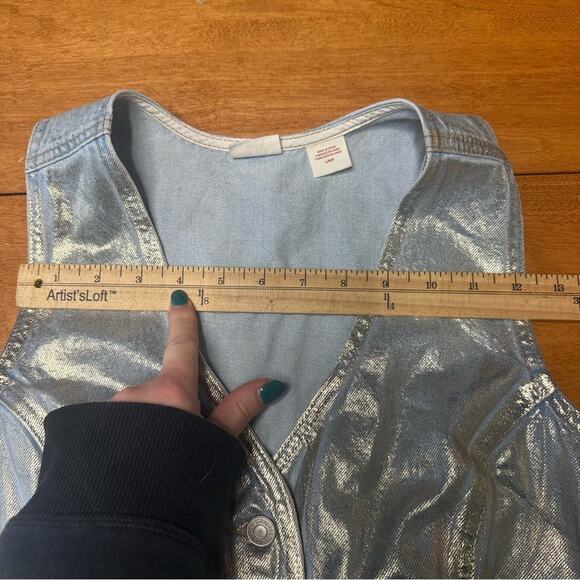 Levi’s Metallic Silver Jean Vest Corset Crop Top Sz L Festival Country Southern - Picture 10 of 11